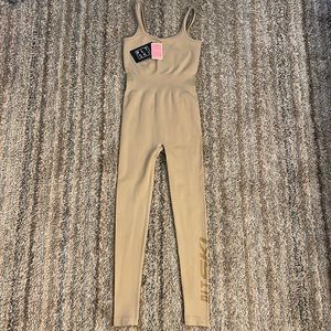 PRETTYLITTLETHING Nude Binding Knit Ski Base Layer Unitard - S